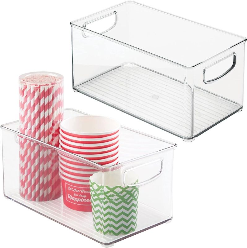Photo 1 of mDesign Plastic Home Office Organizer - Basket Storage Holder Bin with Handles for Desk, Cupboard, Cabinet, or Rolling Cart Shel
