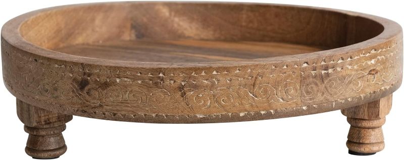 Photo 1 of Creative Co-Op Boho Footed Wood Carved Design, Natural Decorative Tray