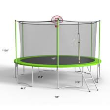 Photo 1 of 14 ft. Outdoor Trampoline with Basketball Hoop, Enclosure Net and Ladder for Kids and Adults, Green
