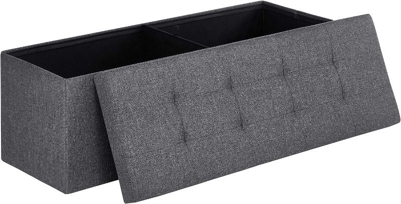 Photo 1 of SONGMICS 43 Inches Folding Storage Ottoman Bench, Storage Chest, Foot Rest Stool, Bedroom Bench with Storage, Holds up to 660 lb, Dark Gray ULSF77K
