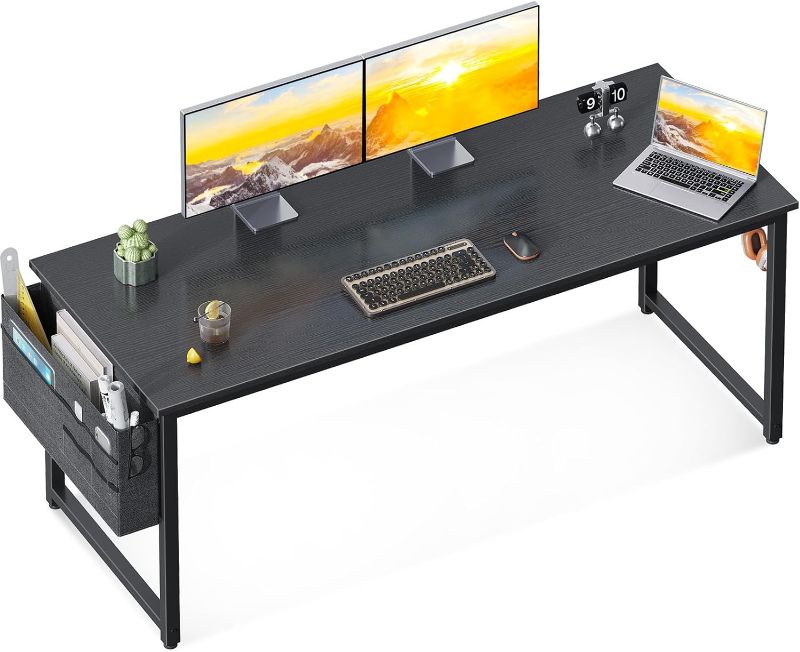 Photo 1 of ODK Computer Desk Large Office Desk, 63 Inch Gaming Desk with Storage, Modern PC Desk Work Table with Headphone Hook for Home Office, Black
