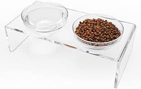Photo 1 of Acrylic Elevated Dog Cat Bowls Pet Feeder Double Bowl Raised Stand Comes with 2 Removable Glass Bowls and 2 Stainless Steel Bowls.Perfect for Medium Dogs, 5.5" Tall
