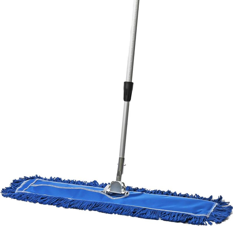 Photo 1 of Commercial Dust Mop & Floor Sweeper, 30 in. Dust Mop for Hardwood Floors, Reusable Dust Mop Head, Extendable Mop Handle, Industrial Dry Mop for Floor Cleaning & Janitorial Supplies, Blue
