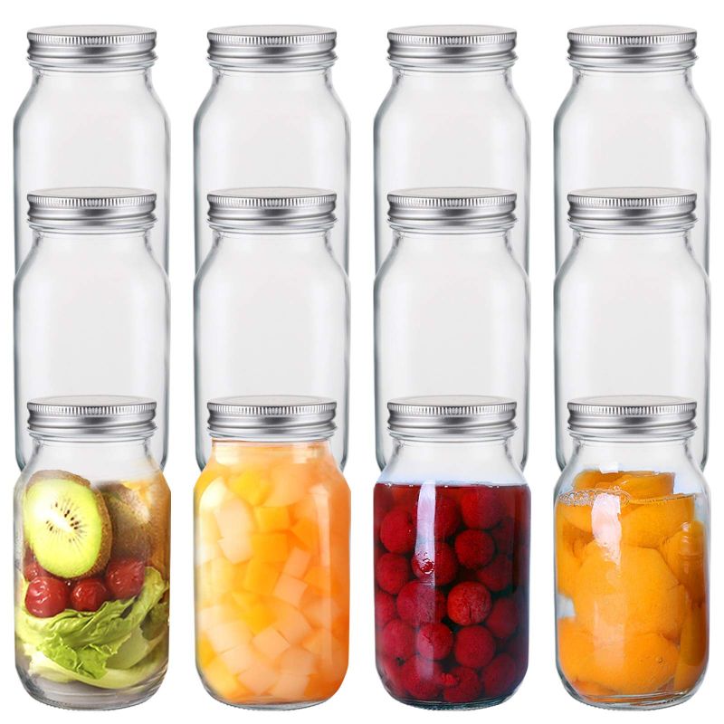 Photo 1 of Jucoan 12 Pack 24 oz Glass Mason Jar Canning Jar with Silver Airtight Metal Lids, Regular Mouth Glass Jars for Preserving Fruits, Vegetables, Pickles, Tomato Juices and Sauces (Square Shape)
