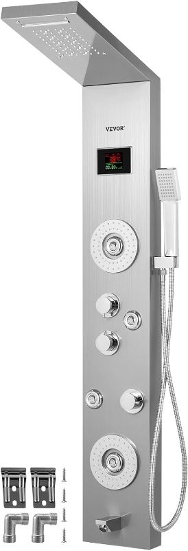 Photo 1 of Happybuy 6 in 1 LED Shower Panel Tower System Rainfall and Mist Head Rain Massage Stainless Steel Shower Fixtures with Adjustable Body Jets
