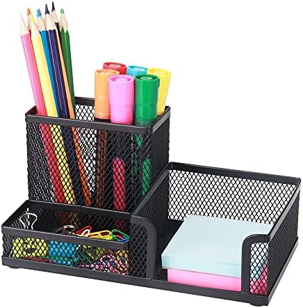 Photo 1 of Desk Pencil Holders Desk Organizer Office Supplies Caddy with Sticky Notes Holder for Office School Home 3 Compartments Black
