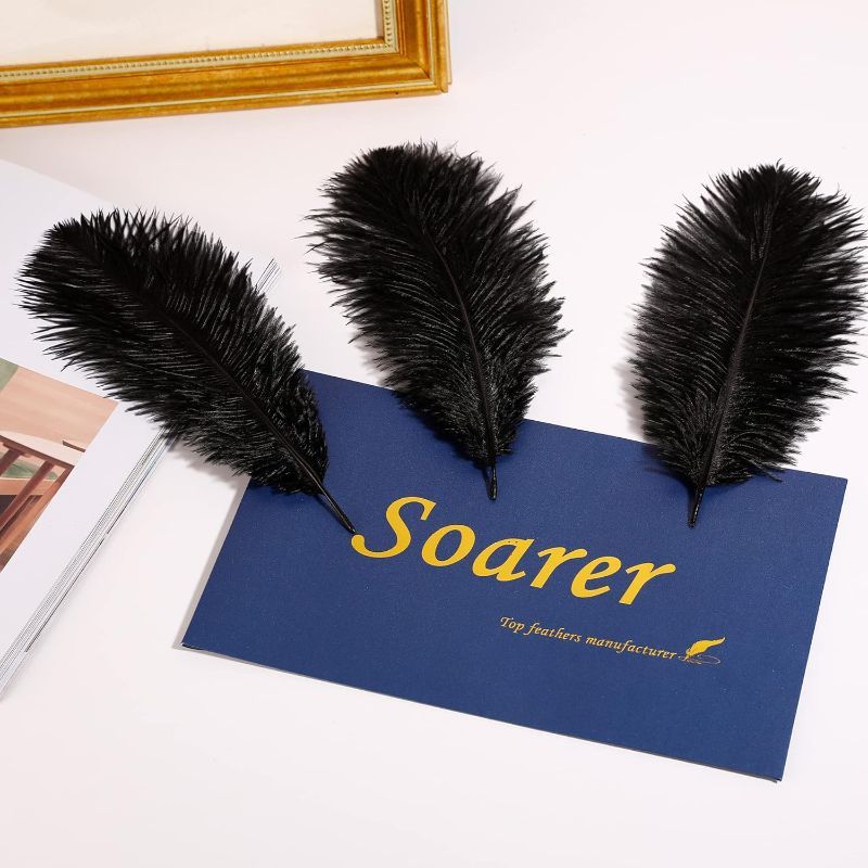Photo 1 of Soarer Black Ostrich Feathers Bulk - 30pcs 8-10 inches for Wedding Party Centerpieces, Home Decorations and DIY Crafts(Black)
