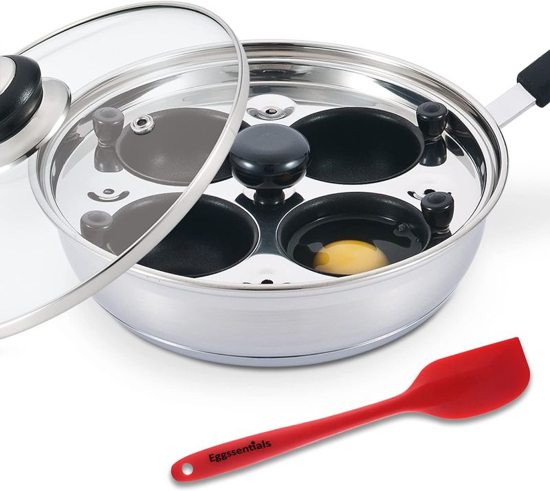 Photo 1 of Egg Poacher - Eggssentials Poached Egg Maker, Stainless Steel Egg Poaching Pan, Poached Eggs Cooker Food Grade Safe PFOA Free with Spatula
