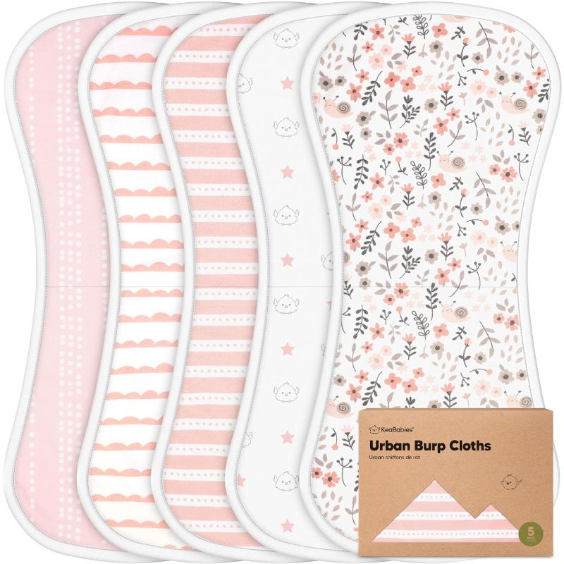 Photo 1 of Organic Burp Cloths for Baby Boys and Girls - 5-Pack Super Absorbent Burping Cloth, Burp Clothes, Soft & Plush Newborn Towel, Milk Spit Up Rags, Burpy Cloth Bib for Unisex, Burping Rags(Sweet Charm)

