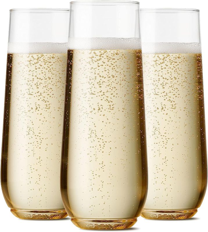 Photo 1 of TOSSWARE POP 9oz Flute SET OF 12, Recyclable, Unbreakable & Crystal Clear Plastic Champagne Glasses & POP 12oz Tumbler Jr, SET OF 12, Whiskey Glasses