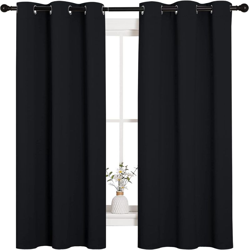 Photo 1 of NICETOWN Halloween Pitch Black Solid Thermal Insulated Grommet Blackout Curtains/Drapes for Bedroom Window (2 Panels, 42 inches Wide by 63 inches Long, Black)
