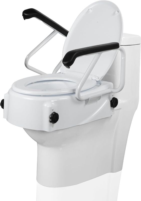 Photo 1 of REAQER Toilet Seat Riser with Flip Up Handles Raised Toilet Safety Seat for Elderly, Handicap, Disabled, Seniors Adjustable Height Fit Most Toilet Seats