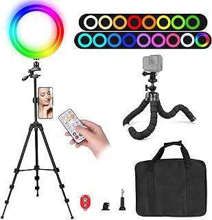 Photo 1 of EMART 10" Ring Light with 55" Extendable Tripod Stands, 16 Colors RGB Camera Selfie Ring Light for Photography, Makeup, YouTube Video, Vlogging, Live Streaming
