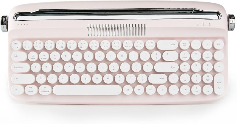 Photo 1 of YUNZII Upgraded Wireless Keyboard, Retro Keyboard Typewriter Style with Integrated Stand, USB-C/Bluetooth Keyboard with Cute Round Keycaps for Multi Device for Win/Mac (B309, Baby Pink)
