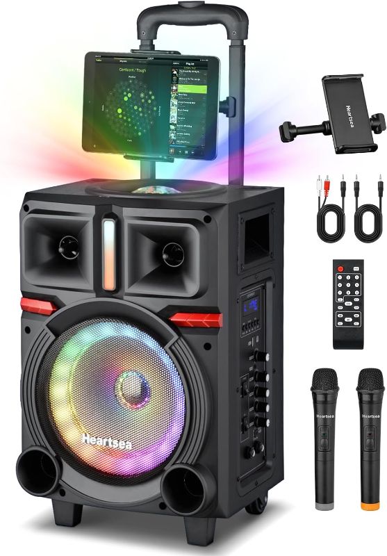Photo 1 of Karaoke Machine with 2 Wireless Microphones for Kids, Portable Bluetooth Singing Speaker Adults with Disco Ball + Lyrics Display Holder - TF Card/USB/FM Radio for Parties Recording
