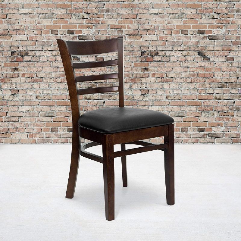 Photo 1 of Flash Furniture HERCULES Series Ladder Back Walnut Wood Restaurant Chair - Black Vinyl Seat
