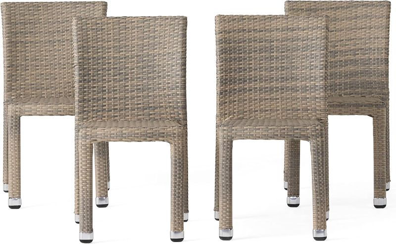 Photo 1 of Christopher Knight Home Dover Outdoor Wicker Armless Stacking Chairs with Aluminum Frame, 4-Pcs Set, Chateau Grey

