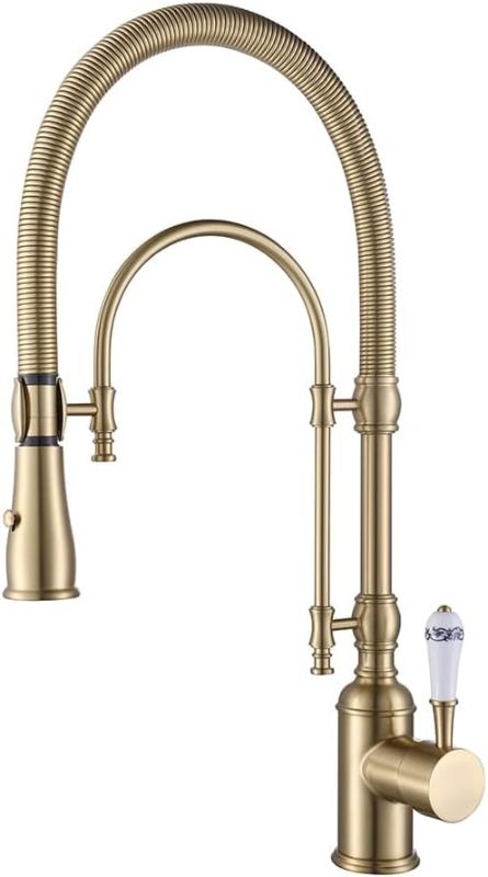 Photo 1 of KunMai Kitchen Faucets Brushed Gold Kitchen Sink Faucet with Pull Down Sprayer High Arc Dual-Mode Kitchen Faucet
