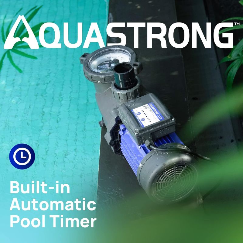 Photo 1 of AQUASTRONG 2 HP In/Above Ground Pool Pump with Timer, 220V, 8917GPH, High Flow, Powerful Self Primming Swimming Pool Pumps with Filter Basket-A
