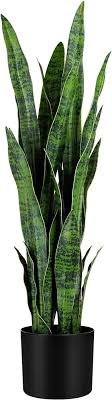 Photo 1 of Large Fake Snake Plant 25 Inch Sansevieria Plant Artificial Snake Plants in Pots with Woven Basket Faux Mother In Law Tongue Plant - 17 Leaves Fake Laurentii for Indoor Outdoor Home Office Decor 25 Inch Laurentii