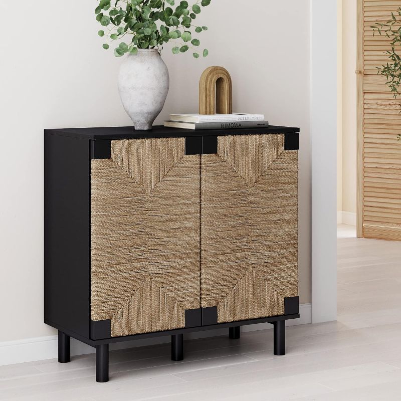 Photo 1 of Nathan James Accent Boho Modern Free Standing Buffet Sideboard Hallway, Entryway, Dining Living Room, 1 Storage Cabinet, Beacon - Black
