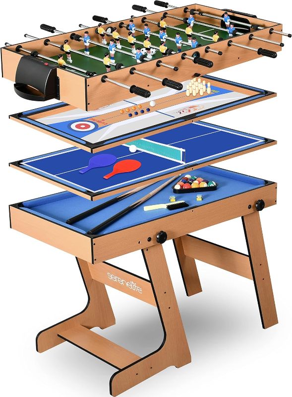 Photo 1 of SereneLife Multi Game Table, 48" Sports Arcade Games with Accessories, Ping Pong, Hockey, Pool Billiards, Soccer Foosball All in One, for Indoor Outdoor, Family, Kids and Adults
