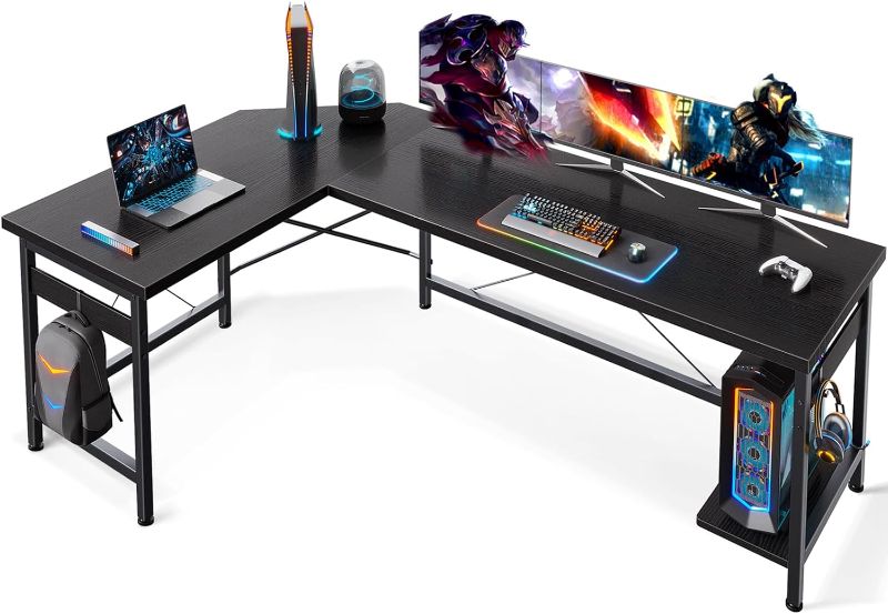Photo 1 of Coleshome 66" L Shaped Gaming Desk, Corner Computer Desk, Sturdy Home Office Computer Table, Writing Desk, Larger Gaming Desk Workstation, Black
