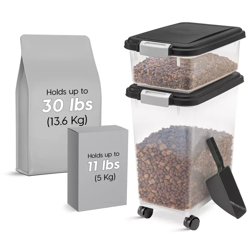 Photo 1 of IRIS USA 30lbs + 11lbs Airtight Pet Food Storage Container Combo with Scoop and Casters, up to 41lbs
