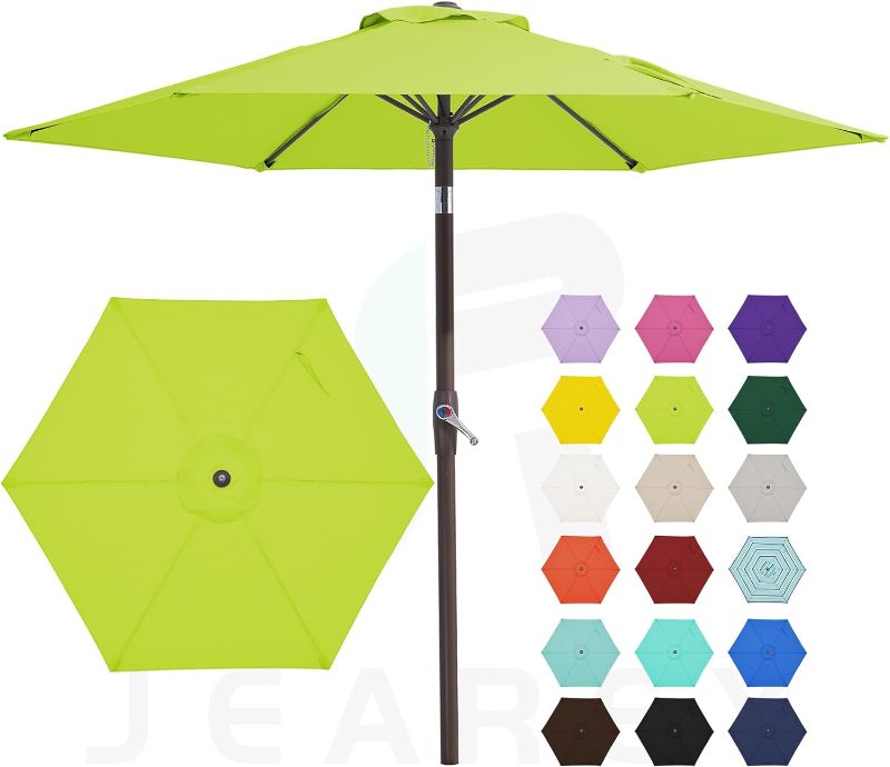 Photo 1 of JEAREY 7.5FT Patio Umbrella Market Table Umbrella with 6 Sturdy Ribs, Push Button Tilt/Crank Outdoor Umbrella for Garden, Deck, Backyard, Pool and Beach,Dark Green 7.5FT NEON Green