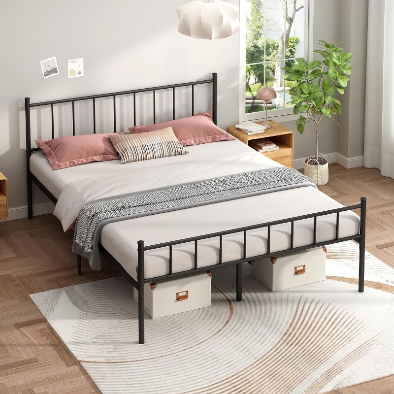 Photo 1 of Queen Size Platform Bed Frame - Black Metal Bed Frame Heavy Duty Bed Base with Headboard and Footboard Steel Slat Support No Box Spring Easy Assemble Suitable for Bedrooms
