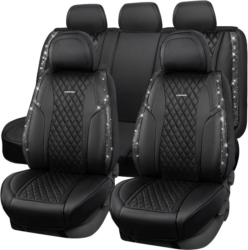 Photo 1 of CAR PASS Nappa Leather Car Seat Covers Full Set & Carbon Fiber, Waterproof and Durable All Weather Protector, Universal Fit for SUV Pick-up Truck Sedan Automotive Vehicle Interior (5 Seats, Black)
