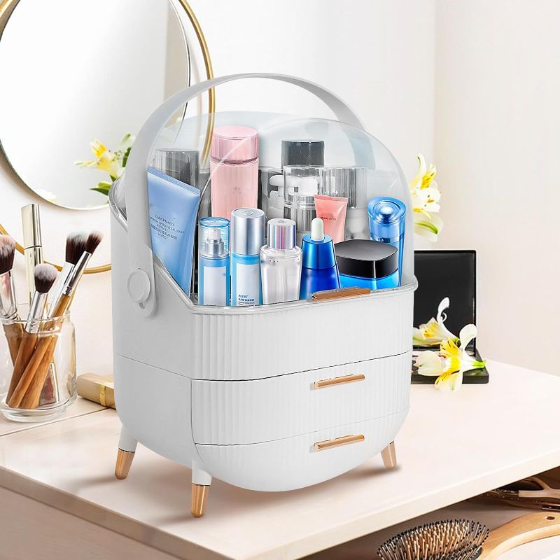 Photo 1 of Makeup Storage Organizer, Large Capacity Makeup Case with Drawers, Cosmetic Storage Display Box, Clear Makeup Organizer for Vanity, Skincare Organizers for Bathroom, Dresser (WHITE)
