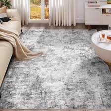 Photo 1 of 8x10 Area Rug Living Room Rugs - Washable Neutral Modern Abstract Soft Thin Large Rug Indoor Floor No Slip Rug Carpet for Bedroom Under Dining Table Home Office Decor - Grey
