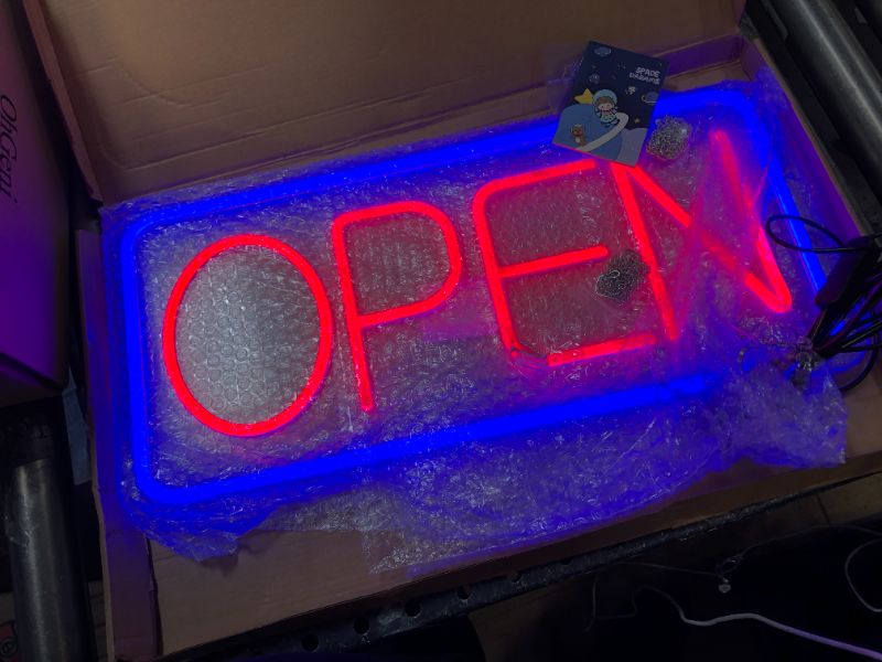 Photo 2 of Open Signs for Business Ultra Bright LED Neon Open Signs 22 Inch Plug In Electric Light Up Open Sign with ON/OFF Switch for Business Storefront Window Glass Door Shop Store Florists Bar Salon Cafes Restaurant Pubs Blue/Red 22 Inch