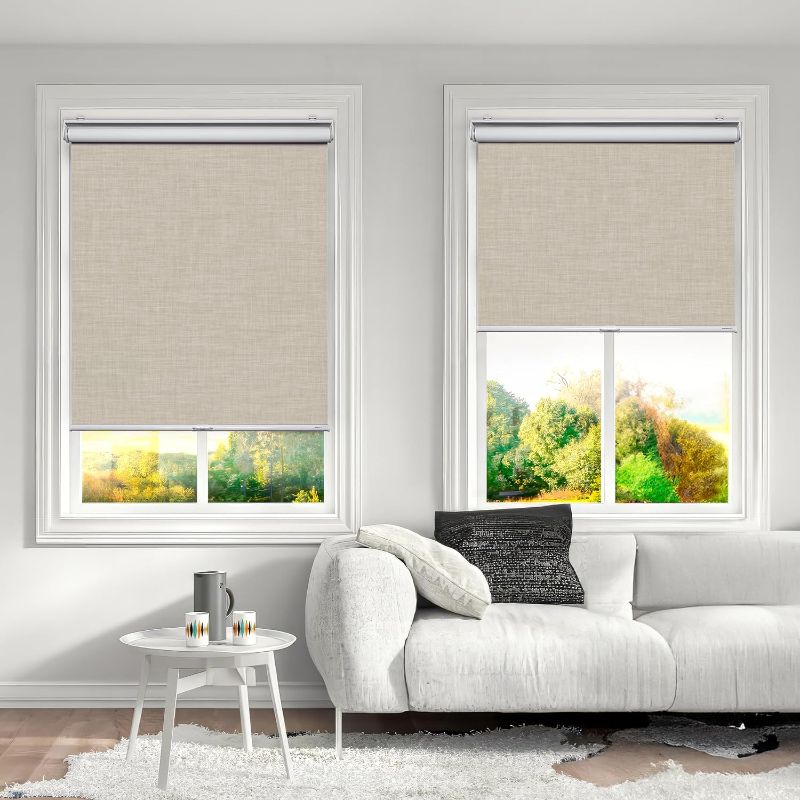 Photo 1 of Cordless Upgraded 100% Blackout Roller Shade, Window Blind with Thermal Insulated, UV Protection Fabric. Easy to Install. (Maximum Height 80") (Light Brown Color) (52" Wide)
