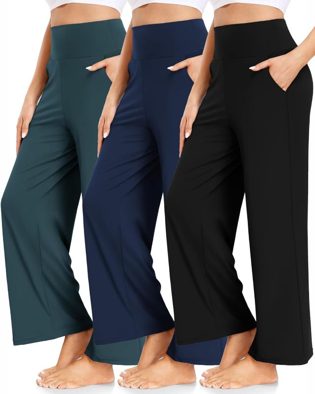 Photo 1 of XL FULLSOFT 3 Pack Women's Wide Leg Yoga Pants Comfy Loose Sweatpants High Waisted Lounge Casual Pants with Pockets
