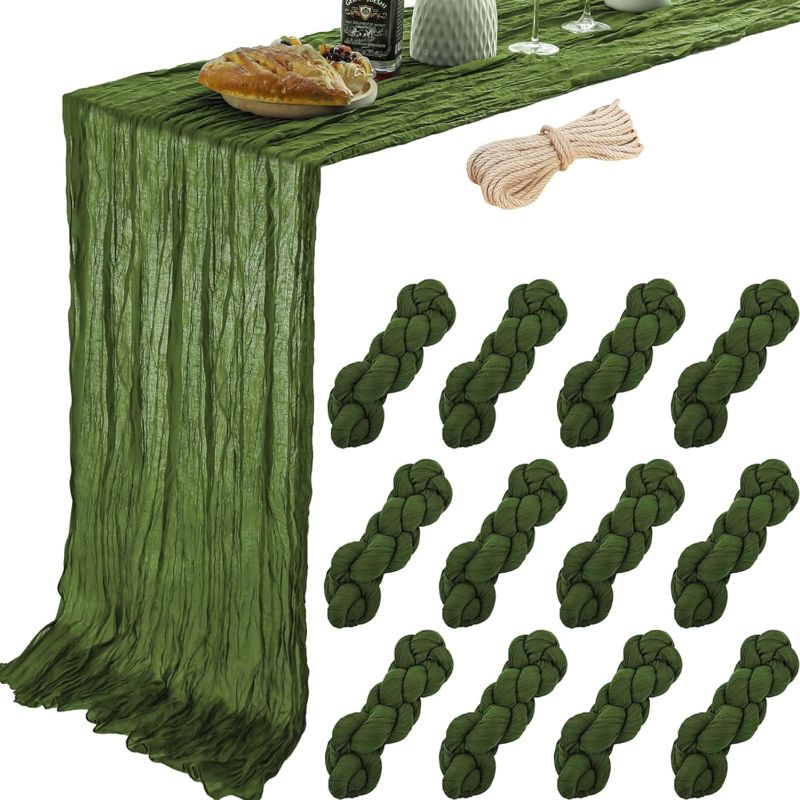 Photo 1 of 10ft  Moss Green Cheesecloth Table Runner Gauze Cheese Cloth for Olive Green Bridal Baby Shower Wedding Decor