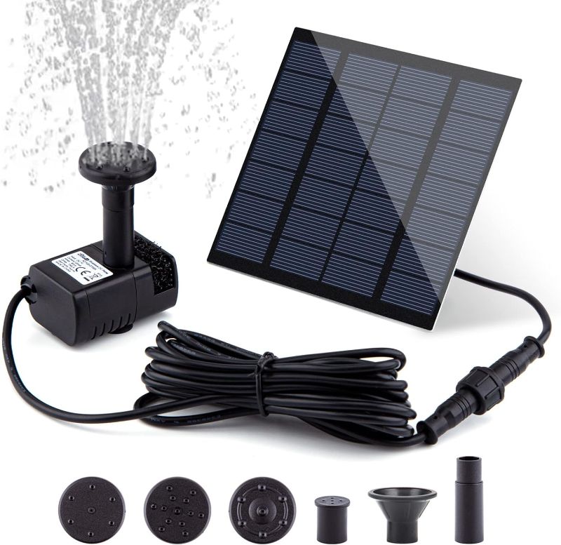 Photo 1 of Solar Fountain Pump Kit with Separate Solar Panel, 1.8 W Upgraded Solar Water Pump with 3 M Long Cable & 4 Nozzles for Bird Bath, Outdoor Pond, Patio Garden and Fish Tank (Black)
