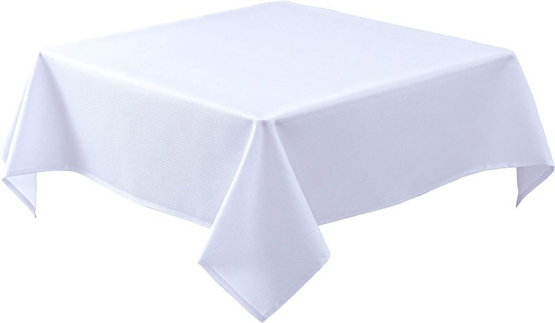 Photo 1 of Biscaynebay Fabric Tablecloths 70 X 70 Inches Square, White Water Resistant Tablecloths for Dining, Kitchen, Wedding and Parties etc. Machine Washable
