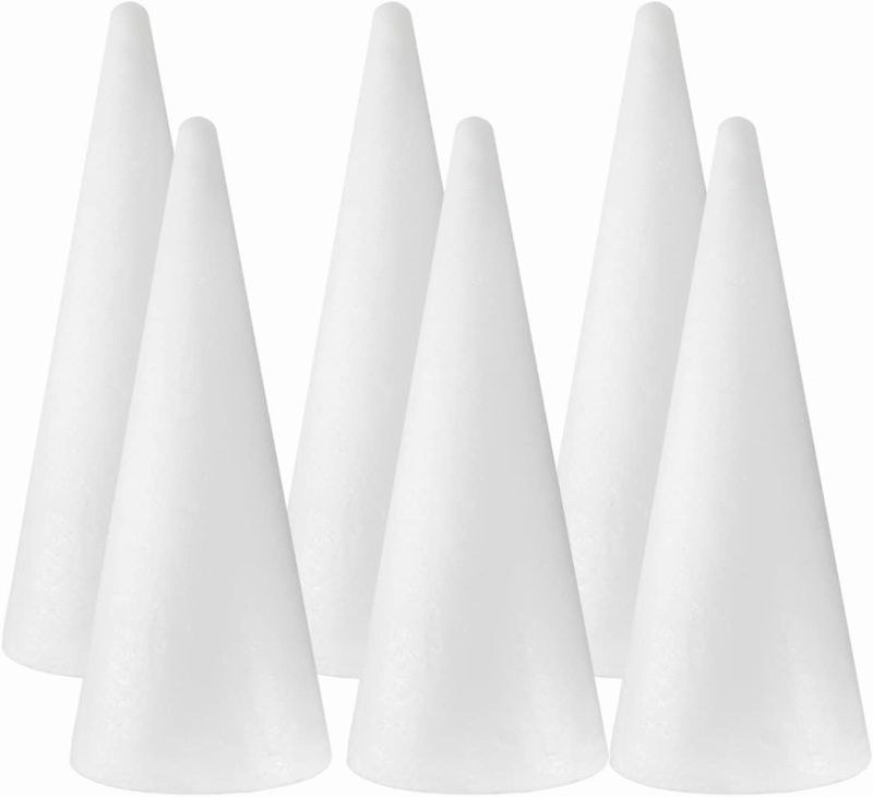 Photo 1 of 6-Pack Craft Foam Cones(3.7X11.7in), White Polystyrene Cone Shaped Foam, Foam Tree Cones, for Arts and Crafts, Christmas Tree, School, Wedding, Birthday, DIY Home Craft Project.