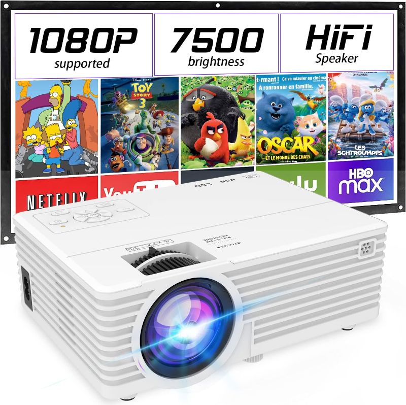Photo 1 of Mini Video Projector, 1080P Supported, Portable Outdoor Movie Projector, 176" Display Compatible with TV Stick, HDMI, USB, VGA, AV for Home Entertainment
