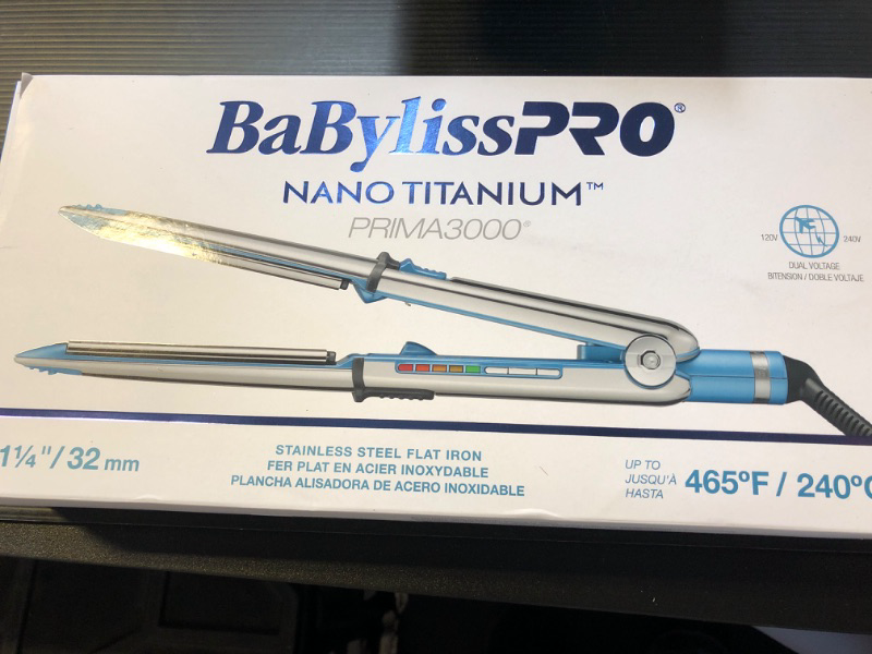Photo 2 of BabylissPRO Nano Titanium Prima Ionic Hair Straightener, Curl and Straighten Hair With One Professional Tool 1 1/4 Inch Blue
