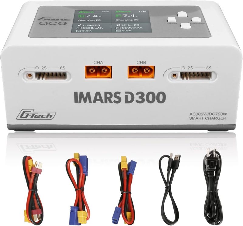 Photo 1 of Gens Ace Lipo Battery Charger IMARS D300 G-Tech Series Smart Dual Lipo Charger 16A AC 300W DC 700W Lipo Charge?White?
