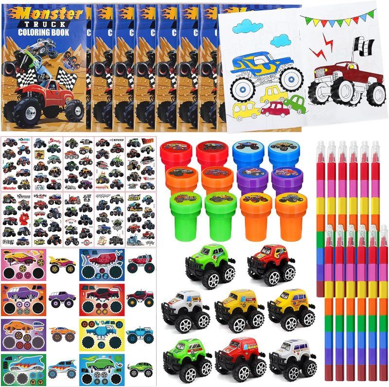 Photo 1 of 72Pcs Monster Truck Coloring Book with Crayons Bulk?Truck Car Party Favors Goodie Bags Fillers?Hot Wheels Birthday Party Supplies Face Stickers Tattoo Prizes Gift for Monster Truck Party (12)
