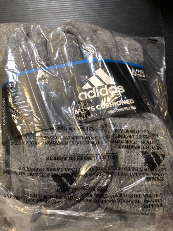 Photo 2 of adidas Men's Athletic Cushioned Crew Socks with Arch Compression for a Secure Fit (6-Pair) Large Heather Grey/Black