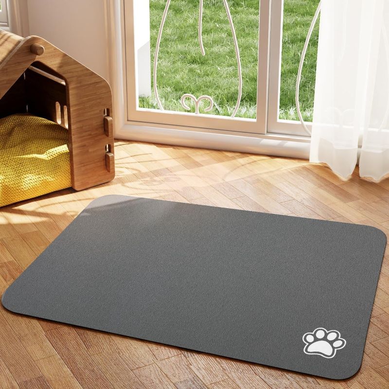 Photo 1 of Pet Feeding Mat - Dark Grey 12"x 19" | Absorbent Dog Mat for Food and Water, No Stains Cat Bowl Mat, Easy to Clean Pet Placemats, Quick Dry Dog Water Dispenser Mat for Messy Drinkers
