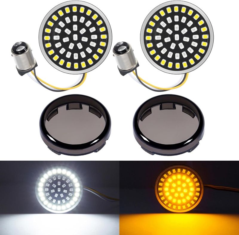 Photo 1 of PBYMT 1157 Front Turn Signal Light Kit LED SMD Bulb Smoke Lens Cover Compatible for Harley Davidson Dyna Softail Touring Street Glide Road King 1997-2024
