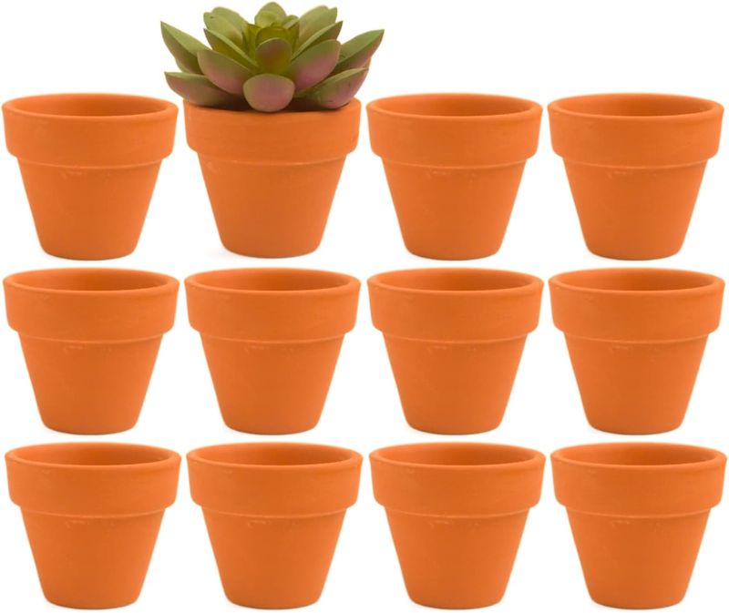 Photo 1 of Mini Terracotta Clay Flower Pots 2 inch with Drainage Holes for for Tiny Cactus Herb lithop,Small Succulent Planter Nursery Plant Pot for Home Garden Table DIY Hand Craft Gift Decoration-12 Pack
