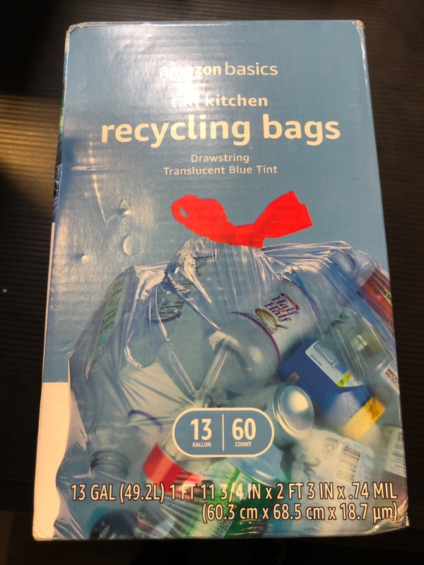 Photo 2 of Amazon Basics Blue Recycling Trash Bags, Unscented, 13 Gallon, 60 count