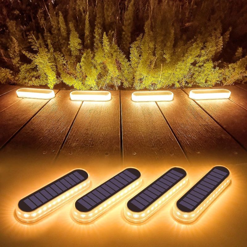 Photo 1 of Lacasa Solar Step Lights, 4-Pack Solar Deck Lights 2700K Warm White LED 40LM, Outdoor Solar Powered Fence Lights, Waterproof for Garden Yard Stairs Patio Ground Driveway Pathway Lighting
